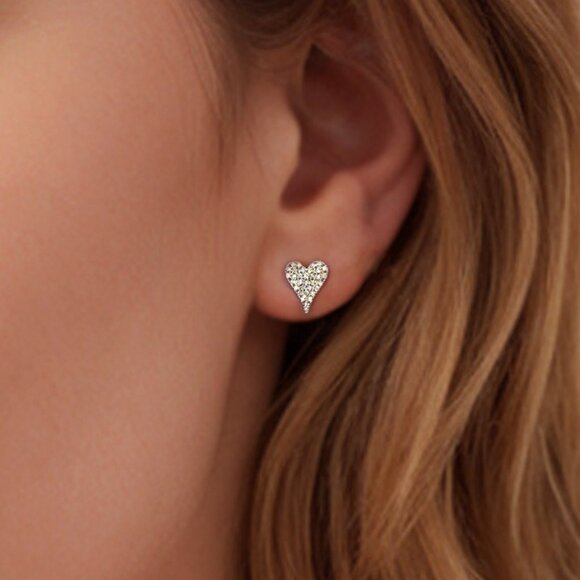 Heart Shape Diamond 14K (or 18k upon request) Yellow Gold Stud Earrings - Picture 3 of 4